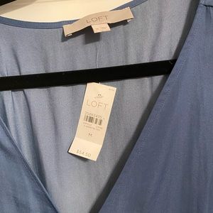 LOFT blue silky wrap top; never worn, with tags!